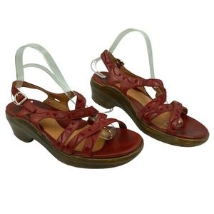 Ariat Red Leather Strappy Wedge Sandals Embroidery Western Shoes 8.5 B